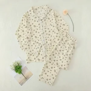 Manufacturer Printed Elastic Waist Long Sleeved Lapel Two Piece Set for Women’s Sleepwear Suitable for Home Wear Set