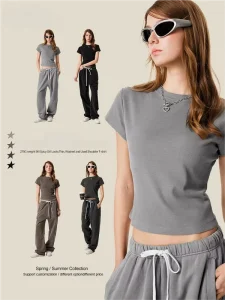 Manufacturer Sculpting silhouette Women’s T shirt Regular set Shoulder Body hugging Studio grade Blank Streetwear Base Tee