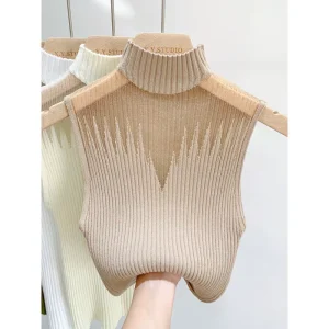 Manufacturer Summer Women’S Underwear Tops Thin Casual Half Turtleneck Knitted Vest High Neck Slim fit Sweater