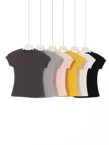 Manufacturer’s Spring Basic Stretch Cotton Spandex Yarn High Quality Regular Fit Women’s Slim T Shirt