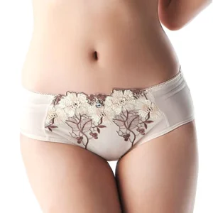 Manufacturer’s Women’s Embroidered Underwear Floral Chinese Embroidery Flower Pattern Thin Mid Rise Boyshort Nylon