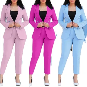 Manufacturers Women’s Office Wear Formal Suit Slim Pants and Blazer Set Casual Style Solid Pattern Office Lady Sets