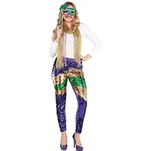 Mardi Gras Clothes Adults Woman Sequin Leggings Purple Striped Pants