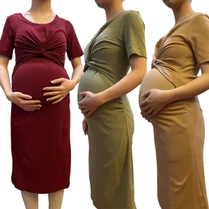 Maternity Clothes Custom Logo Women’s Nursing Dress Comfortable Maternity Crew Neck Dress