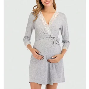 Maternity Dress Clothes Pregnant Women One Piece Lace Patchwork Fashionable Pajamas With Waistband Maternity Dresses