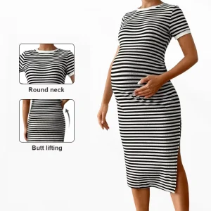 Maternity Dress Photoshoot Trendy Breathable Mom Maternity Dress Casual Round Neck Comfortable Maternity Dresses Pregnant Women