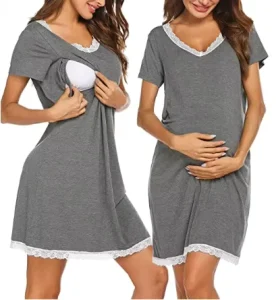 Maternity Dress Summer Women Casual Pregnant Dresses Solid Lace Short Sleeve Breast Feeding Pregnant Woman