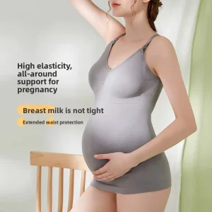 Maternity Front Fastening Large Cup Seamless Nylon Solid Nursing Camisole Postpartum Base Layer Breastfeeding Push Up Women’s
