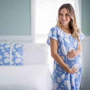 Maternity Gown Dresses Floral Printed Nightgown Lounge Wear Pregnancy Dress for Baby Breastfeeding