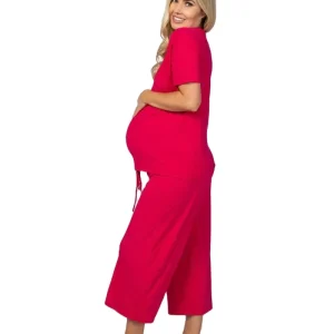 Maternity Home Wear Sustainable Maternity Lounge Set Bamboo Nursing Sleepwear V Neck Maternity Sleep Set
