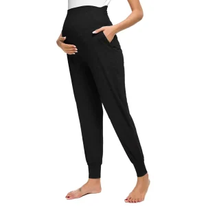 Maternity Pants Casual Pregnant Women’s Trousers with Pocket Solid Color Stretch Long Pants 2 Pcs Yoga Pants