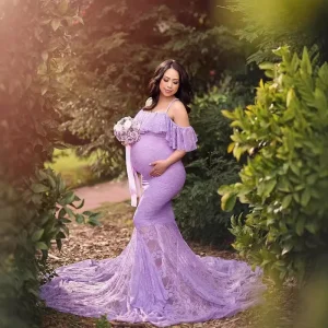 Maternity Photography Dress Women’s Lace Maternity Tail Short sleeved Dress Photography Maternity Suspender Dress