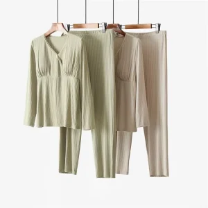 Maternity Set Breastfeeding Maternity Wear with Breast Pad No Underwear Home Wear Thin Breathable