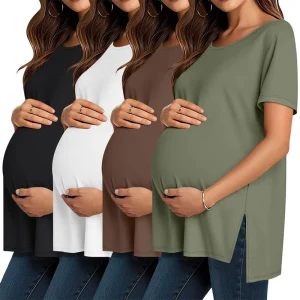 Maternity Short Sleeve Top Modal Skin-Friendly Round Neck Pregnant Dress With Solid Color Top Pregnant Woman Clothes