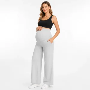 Maternity Wide-Leg Pants Casual Style Non-Restrictive Belly Fit Supportive High-Waisted Yoga-Friendly
