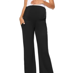 Maternity Women’s Solid Fleece Knitted Breathable Eco Friendly Sports Long Pants Custom Lady Pregnant Elastic Soft Yoga Trouser
