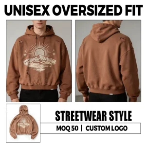 Mens Hoodies Custom logo Vintage Streetwear Hoodie Cotton Oversized Hoodie Wash Distressed Print Pullover Clothing Manufacturer