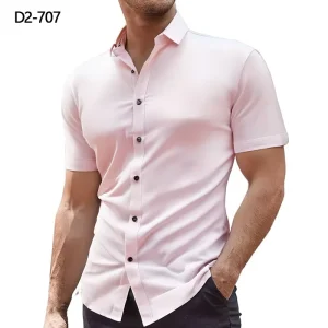 Mens Short Sleeve Button Down Shirt Stretch Business Casual Dress Shirts Solid Summer Wedding Prom Tops