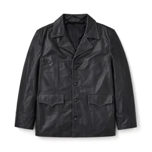 Men’s Vintage Genuine Cowhide Leather Western Blazer Jacket Oversized Lapel Western Yoke Jacket with Buttons Flap Pockets