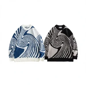 Men’s & Women’s Winter Acrylic Geometric Tree Ring Jacquard Knit Loose Fit Color Matching Pullover Sweater