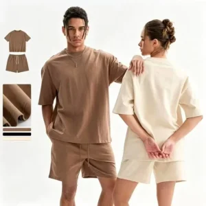 Men’s and Women’s Loose Summer Pure Cotton Short sleeved Set Sporty and Casual Solid Color Large Size Two piece Set