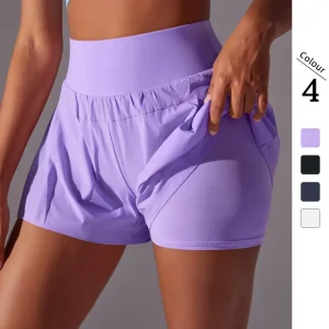 Mesh Double Layer Breathable Sports Shorts Solid Color Yoga Running Fitness Women’s Shorts