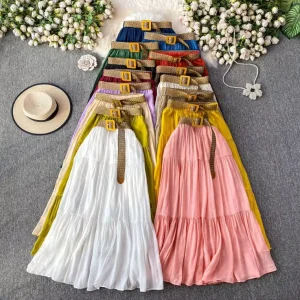 Midi Skirt Women’s Clothing Summer Long Casual High Waist Slimming Big Swing Women’s Skirt