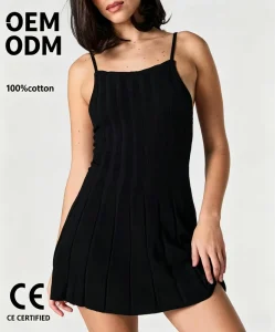 Mini Black Knit Slip Dress Women Ribbed Vertical Strap Sleeveless Bodycon Casual Elegant Summer Women’s Sweater Dress