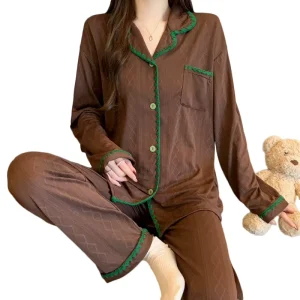 Minimalist And Elegant Jacquard Women’s Pajamas Spring fall Color blocked Shell print Long sleeve Loungewear Set
