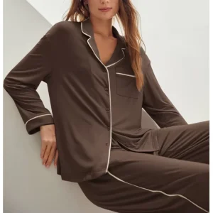 Modal Bamboo Women’s Pajamas Long Sleeve With Piping Pyjamas Woman Sleepwear Loungewear Women Sets