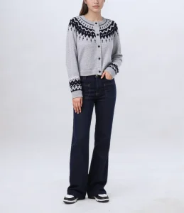 Modern Design ODM & OEM Autumn Winter Fair Isle Cardigan Soft Waxy Sweater Gentle Age-Reducing Knitted Sweater