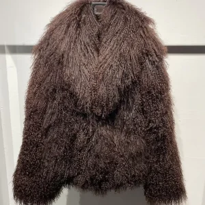 Mongolian Fluffy Sheep Fur Coats Genuine Curly Lamb Fur Coats Dark Brown Women Fur Coat