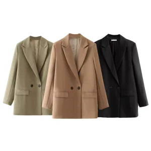 Multi Color Women’S Spring Autumn New Casual Light Color Suit Jacket Ladies Long Sleeve V Neck Front Buckle Coat