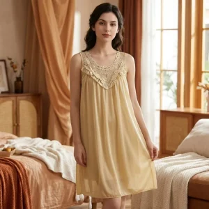 Multi Colors Breathable Summer Cozy V neck Knee Length Lace Mesh Sleeveless Nightgown Sexy Pajamas Women Home Wear