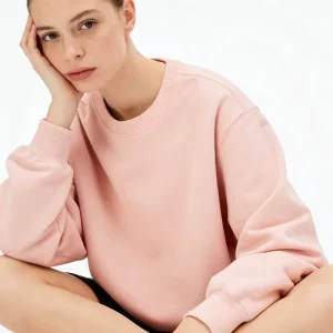 Multi Size Custom Logo High Quality Daily Wear Women’s Casual 100% Cotton Pink Crewneck Sweatshirt