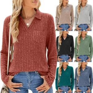 Multicolor Casual Shirt Women’s Blouses & Shirts Knitting Tops for Women