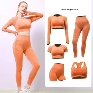 Multiple Styles Women’s Athletic Jogging Clothing Casual Seamless Activewear 5 Pieces Matching Yoga Sets Gym Outfits