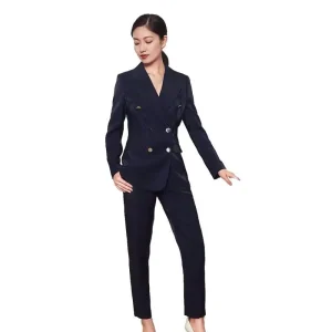 Navy Women Business Suits Formal Ladies Suit With Jacket Blazer Pant Set Suits