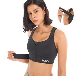 New Arrival High Quality Plus Size Women’s Simple Adjustable Medium Support Yoga Sport Bra Quick Dry Sweat Wicking Zipper