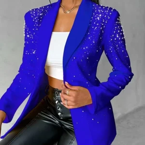 New Arrival Ladies Women’s Slim Fit Office Blazers Casual Beaded Blazer with Button Decoration Long Sleeve Poly Solid Jacket