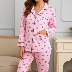 New Arrival Loungewear Women Sets Skin Friendly Bow Print Women’s Sleepwear Long Cotton Modal Pajamas