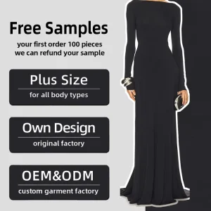 New Arrival Sexy Black Bodycon Natural Waist Formal Dress Long Sleeve Backless Pleated Maxi Gown for Party Evening OEM
