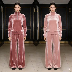 New Arrival Soft Warm Long Sleeve Sleepwear Loungewear Velvet Velour Womens Pajama Pants Set Soft Pajamas for Women