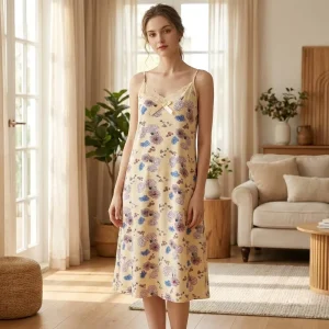 New Arrival Trendy 4 Colors Flower Print Breathable Casual Nightwear V-neck Spaghetti Strap Plus Size Pajamas Summer Night