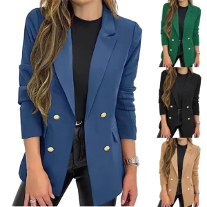 New Arrival Women’s Autumn Jacket Casual Lapel Blazer Solid Color Long Sleeve Button Turndown Collar Fall Coat
