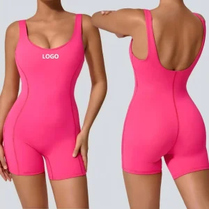 New Arrival Women’s High Waist Backless Yoga Jumpsuit Seamless Tight Fit Spandex Nylon Crisscross Straps Four Way Stretch