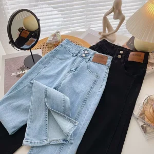New Arrival Women’s High Waist Double Button Wide Leg Jeans for Daily Casual Wear