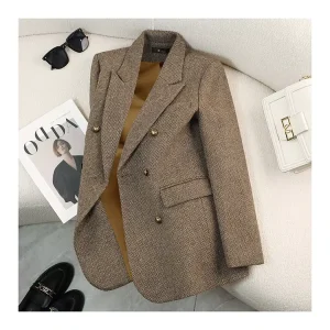 New Arrivals Ladies Tuxedo Blazer Plaid Pattern Winter Coat with Button Decoration Warm Business Jacket for Women