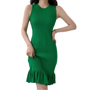 New Arrivals Ribbed Knit Slim Fit Dress Sleeveless Women’s Fashion Design Clothing OEM Clothing Manufacturers