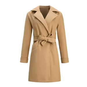 New Autumn Winter Women Trench Coats Slim Fit Belt Turn Down Collar Woolen Overcoat Solid Color Long Sleeve Women’s Coat